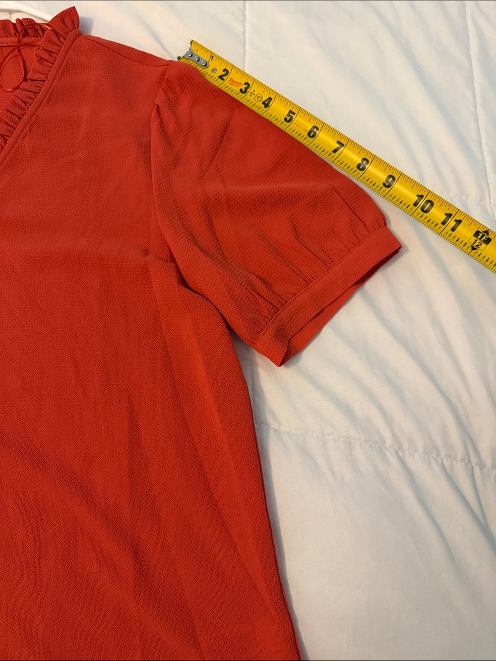 CeCe Red Ruffle V-Neck Covered Button Blouse - Picture 4 of 6